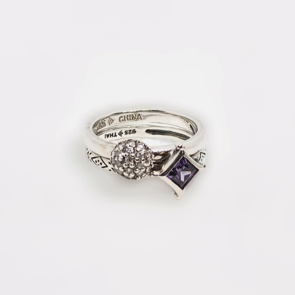 Silpada Stacking Rings Set of 2, Amethyst and Cubic Zirconia